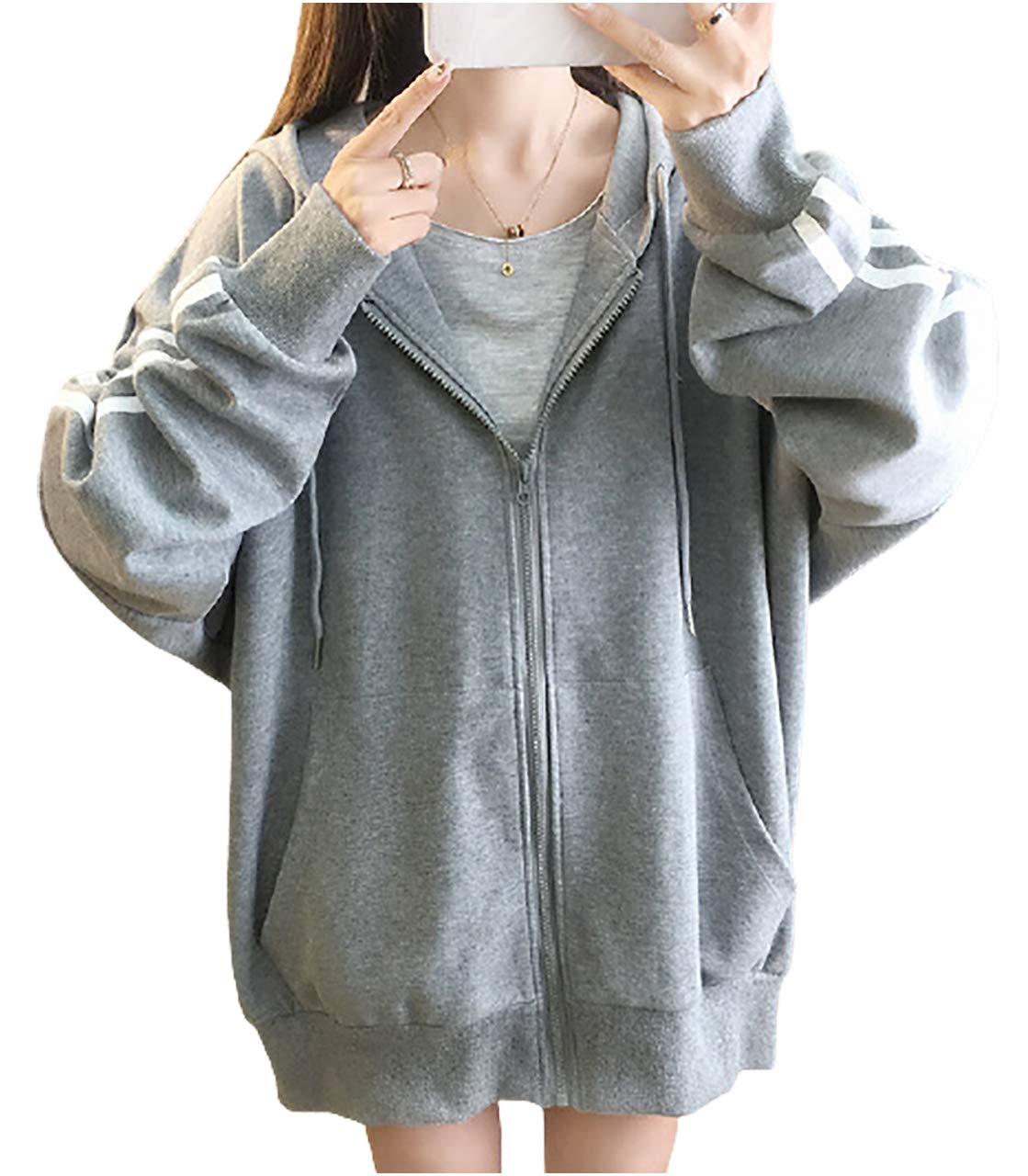 [エムエルーセ] ジップアップ パーカー トップス ２ライン ゆったり 長袖 秋冬 レディース ランニング スポーツ アウトドア アノラック オーバーサイズ カジュアル バイク ビッグシルエットサイズ