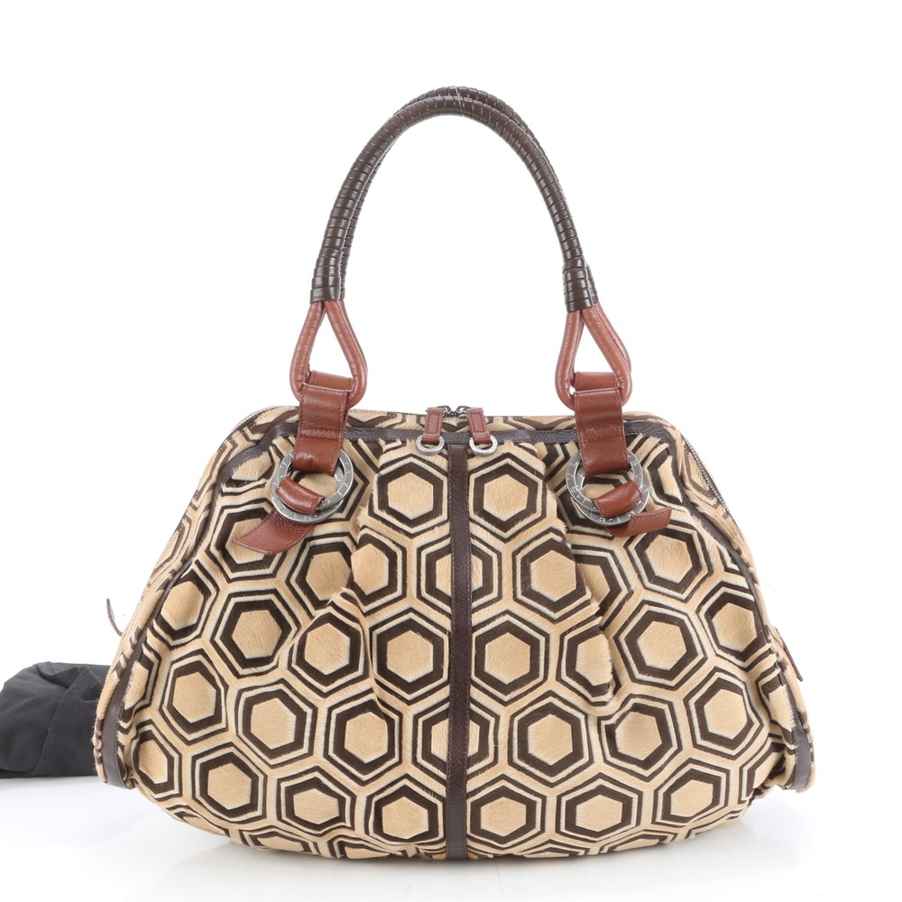 極美品 ハラコ レザー ポリー ラージ トート バッグ 肩掛け ショルダー ハンド 本革 ブラウン 茶色 A4 レディース MEM DM30-9 中古