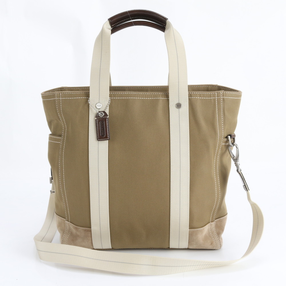 極美品 70005 レザー×キャンバス 2WAY トート バッグ 斜め掛け ショルダー ビジネス 通勤 書類鞄 A4 メンズ EUM DN22-8 中古