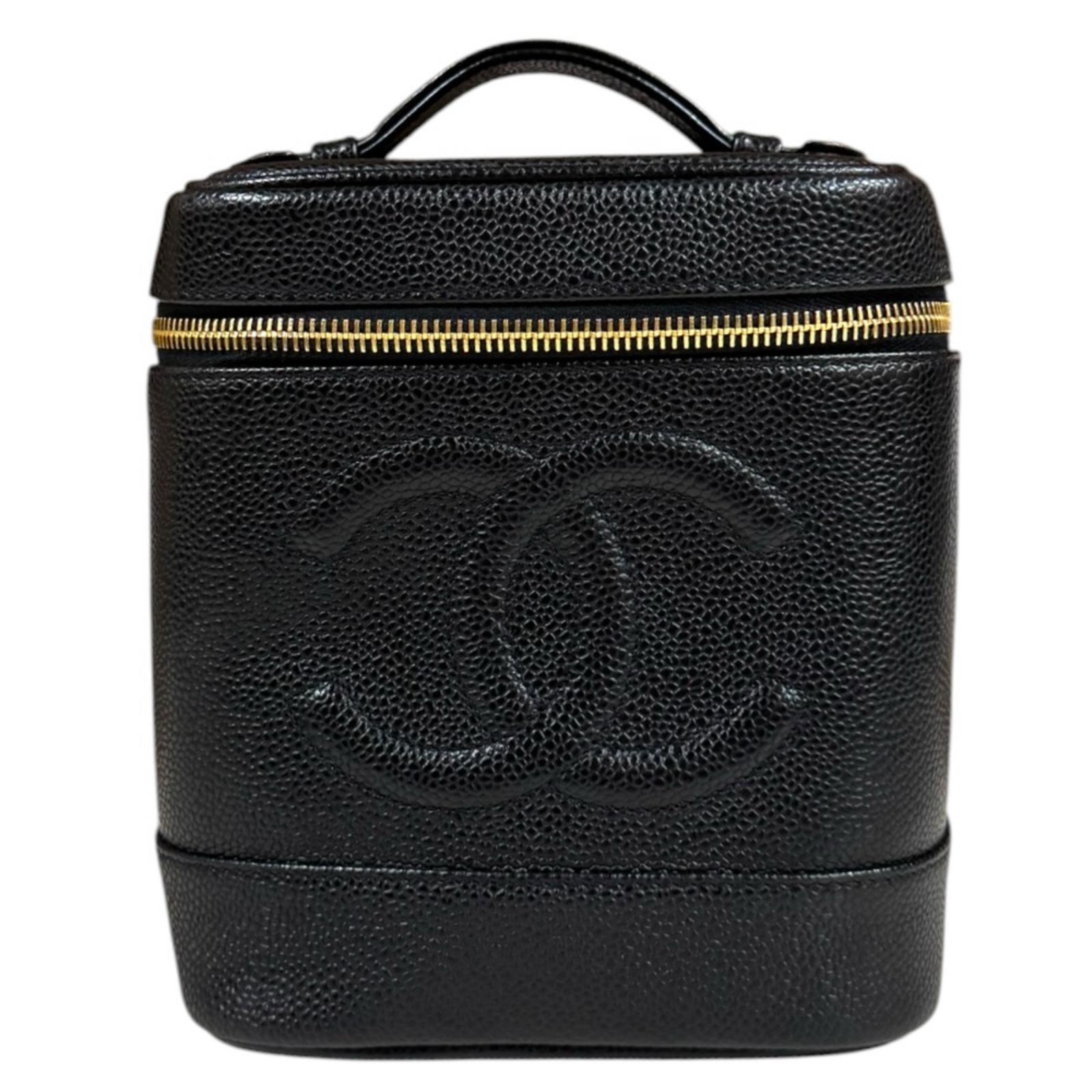 シャネル 縦型バニティ ココマーク ハンドバッグ キャビアスキン A01998 ブラック CHANEL 中古 美品