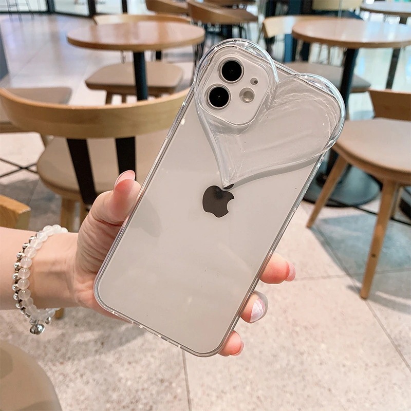 韓国の夏ins風シンプルハートiPhone14アップル15ケースxs透明落下防止ケースiphone13Pro