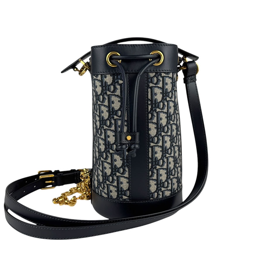 クリスチャンディオール Christian Dior リュック ハンドバッグ オブリーク キャンバス/レザー ネイビー ゴールド レディース z3691