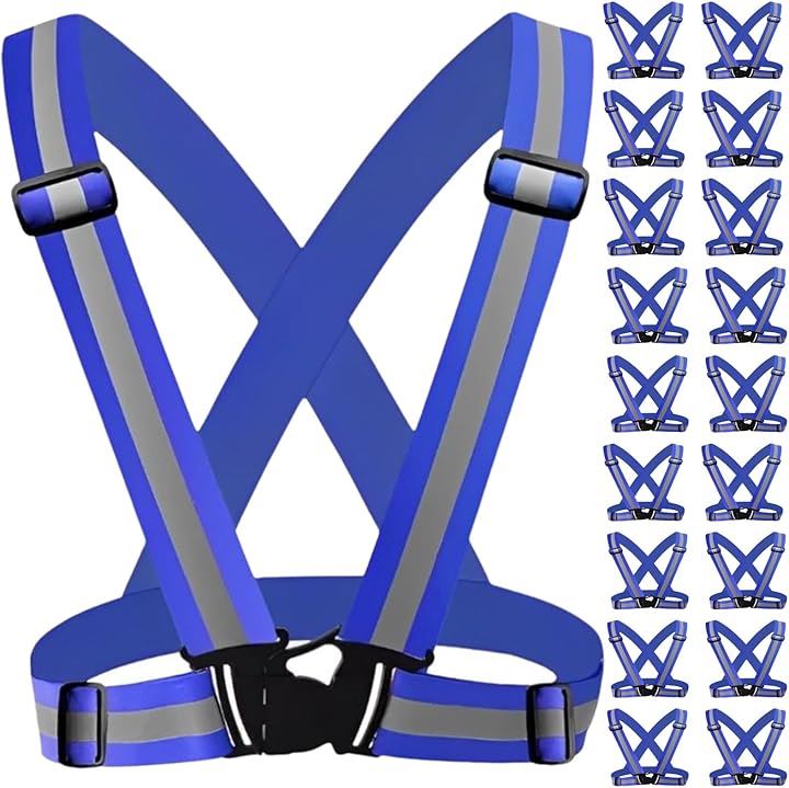 安全ベスト 蛍光ベスト 反射ベスト 夜間 ランニング ウォーキング 反射タスキ 反射バンド( ブルー)