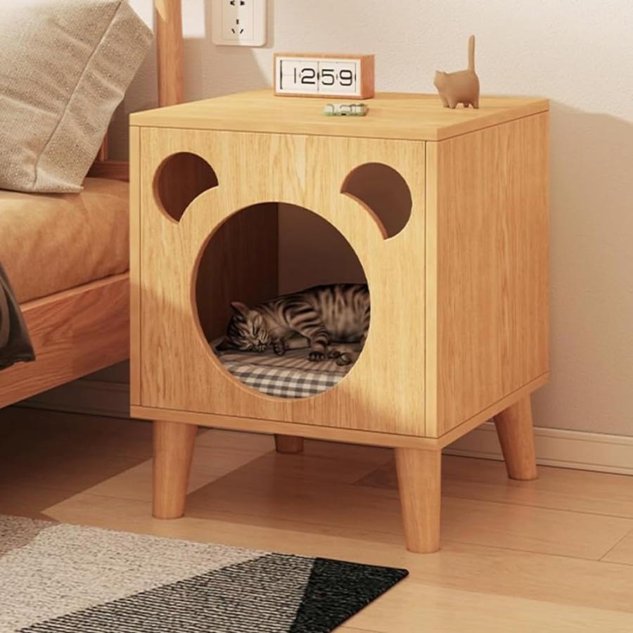 キャットヴィラ 猫ハウス ナイトテーブル 家具として使える スツール デスク 木製 猫用キャビネット ストレス解消 家具破壊防止 ベッドサイドテーブル
