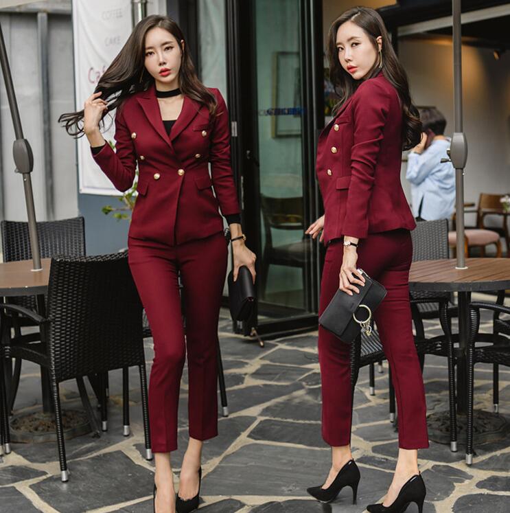 パンツスーツ ママスーツ リクルートスーツ ワイン フォーマルスーツ レディース 可愛い ビジネススーツ レディーススーツ 上下セット 長袖ジャケット 2点セット スーツセット セレモニースーツ 入学