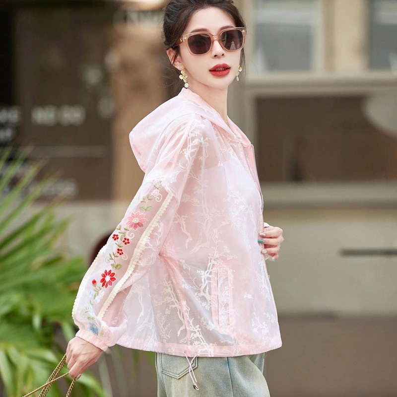 日焼け止め服 UVカット レディース ラッシュガード アウター パーカー 体型カバー UVケア 紫外線対策 軽量 夏 長袖 薄手 通気性 夏の女性のための新しい中国風の国民風の日焼け止め服小さなレト