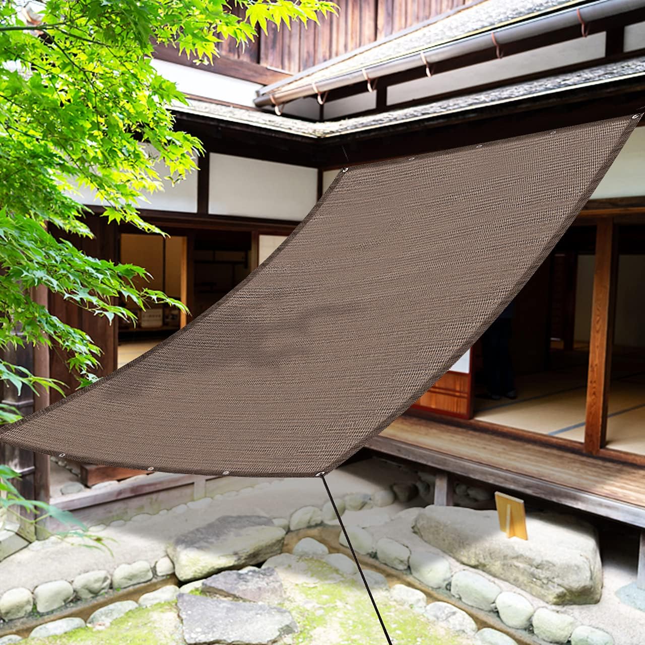 売れ 日よけ シェード 180×240cm モカ オーニング UVカット クールシェード 目隠し 日除けシート 高密度ポリエチレン 遮熱 断熱 ベランダ/ガーデン/窓 庭用 耐久性高い 通気 取付簡単