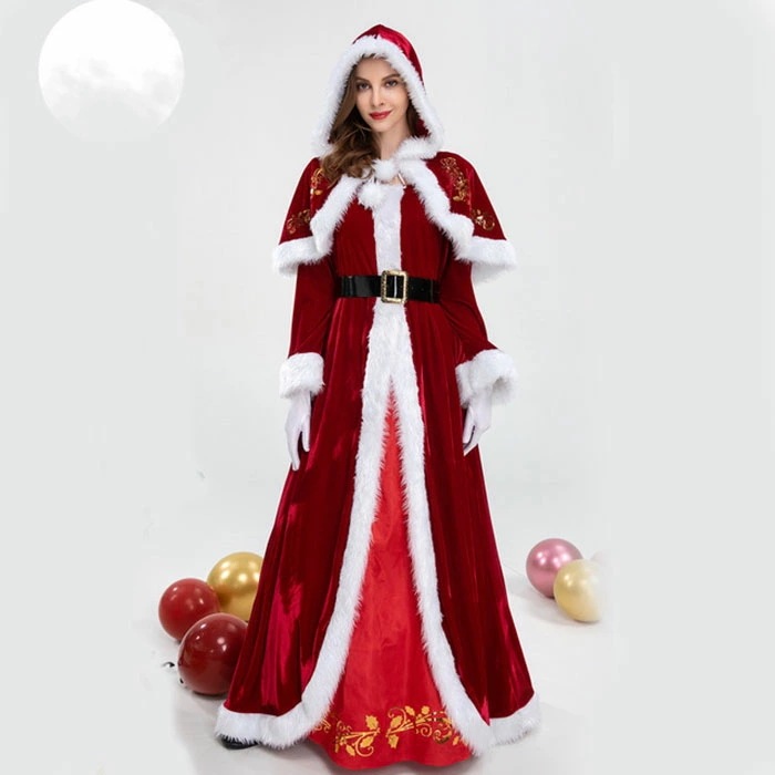 サンタ コスプレ ロング サンタ 衣装 ケープ レディース クリスマス コスプレ コスチューム パーティー 仮装サンタ ワンピース ロング丈 長袖 可愛い サンタクロース 衣装レッド 赤 セット服 パ