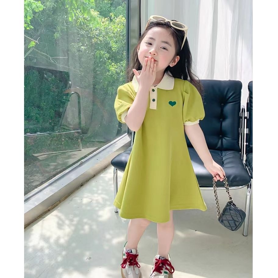 【1つ買うと10つ無料】女の子の夏のラウンドラウンドプリンセスドレスファッショナブルなポロネックスカートチルドレンパフスリーブドレス薄いプリンセスドレス