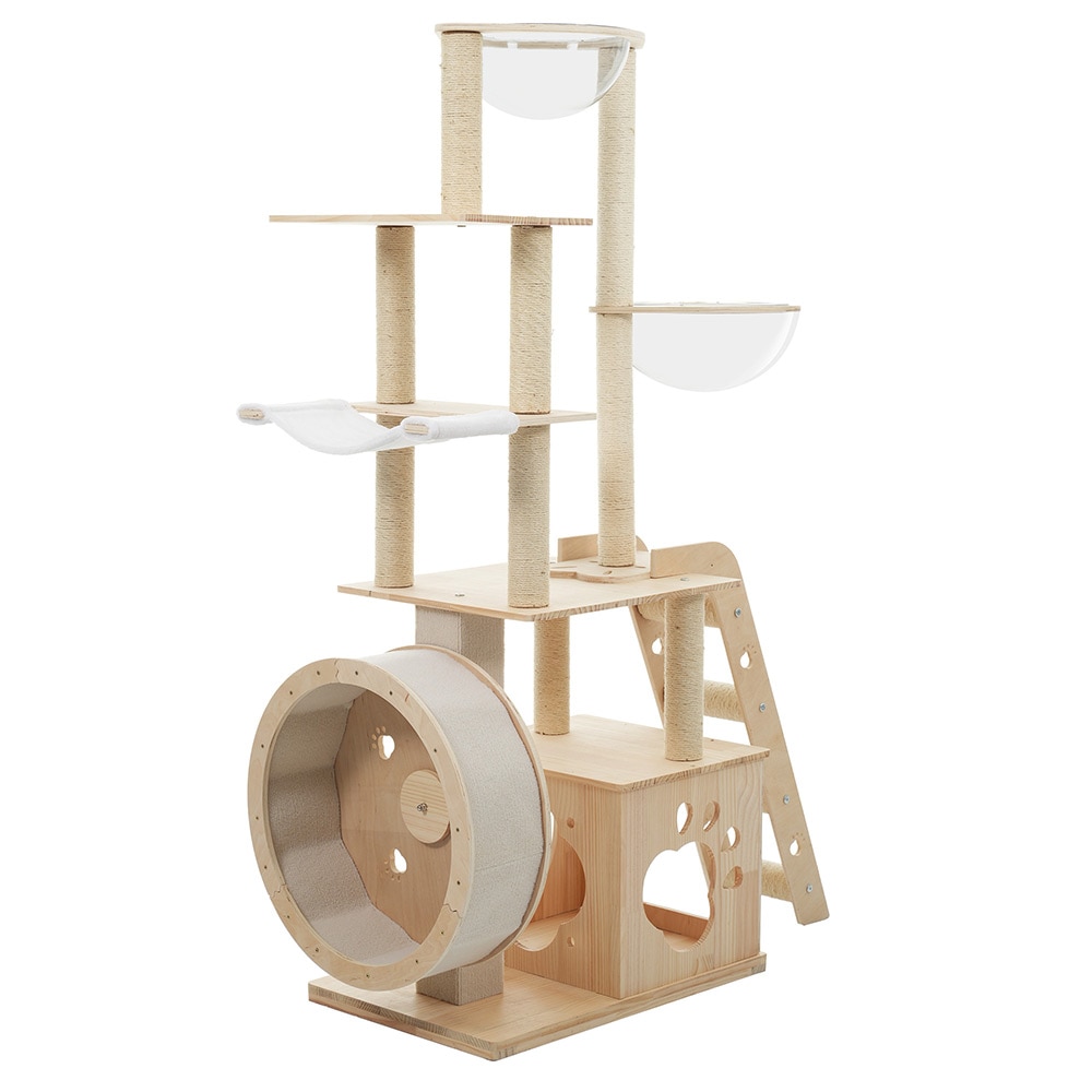 キャットタワー 猫タワー キャットツリー 据え置き ランニングホイール付き 多頭飼い 宇宙船 ネコタワー 高さ165.5cm 上り下りしやすい 爪とぎポール 木製 可愛い 子猫 大型猫 ペット用品 高