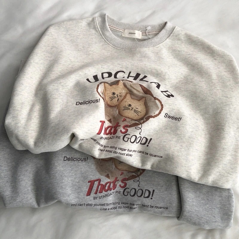 かわいいプリントスウェットシャツレディースラウンドネックルーズ万能プルオーバー長袖トップス秋冬