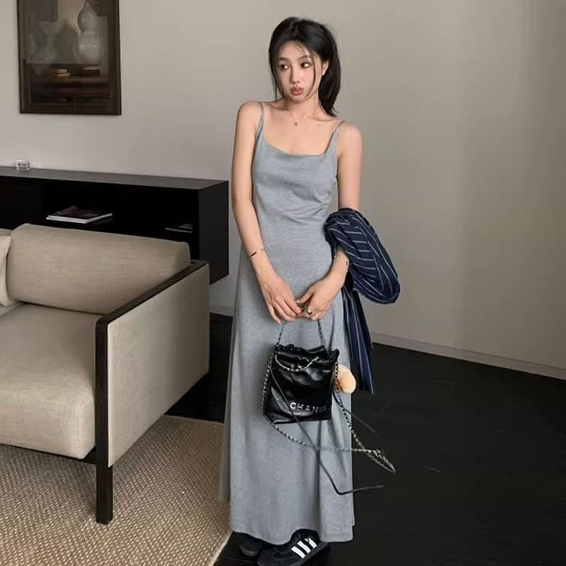 ヴィンテージホルタードレスサマーノースリーブウエストヒップロングAラインスカート キャミワンピース