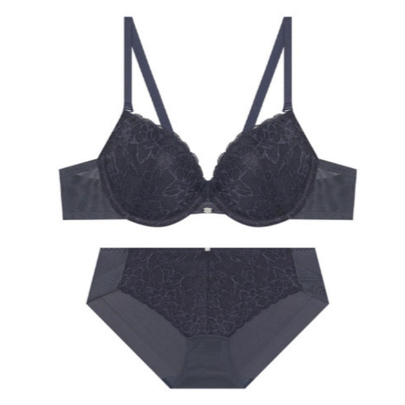 アデラ ディープV レース ブラ パンツ セット - ネイビー 85C 100