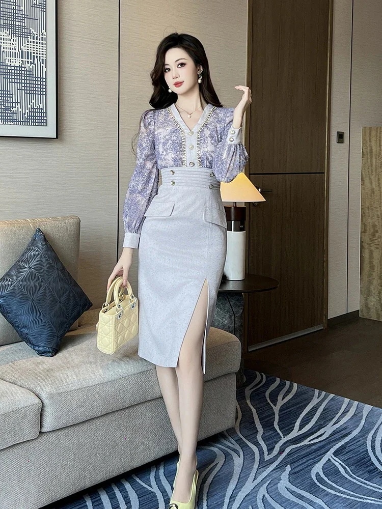 同窓会 大人 結婚式 ドレス Vネック 秋 ワンピース レースドッキング メガ割 披露宴 卒業式 二次会 キャバ パープル 演奏会 パーティー ウェディング