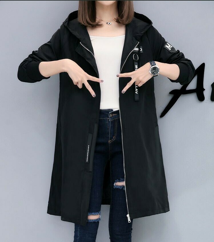 マウンテンパーカー ウィンドブレーカー ブルゾン ミドル丈 長袖 アウター 春 秋 韓国 原宿系 ホワイト アーミーグリーン グレー ファッション レディース 10代 20代 40代 S M 30代