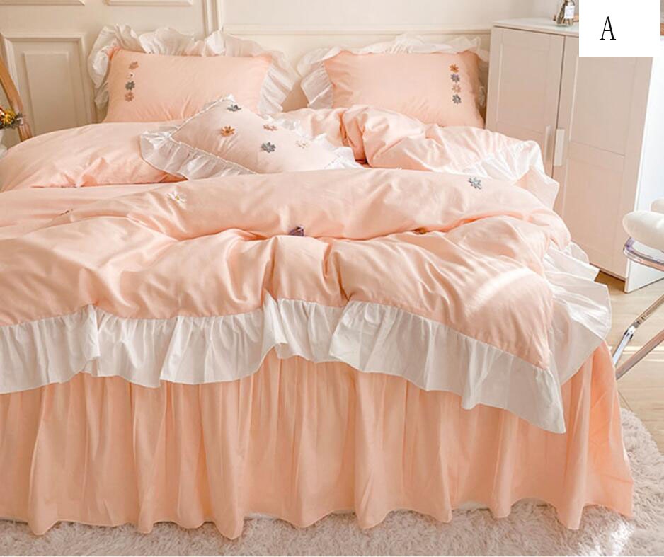 完売御礼布団カバーセット 無地 3色 4点セット 簡潔 レース 刺繍 ふわふわ ベッドスカート 寝具カバーセット掛け布団カバー ダブル ピローケース 1.5ｍ/1.8m/2.0m 枕カバー 肌触り良い