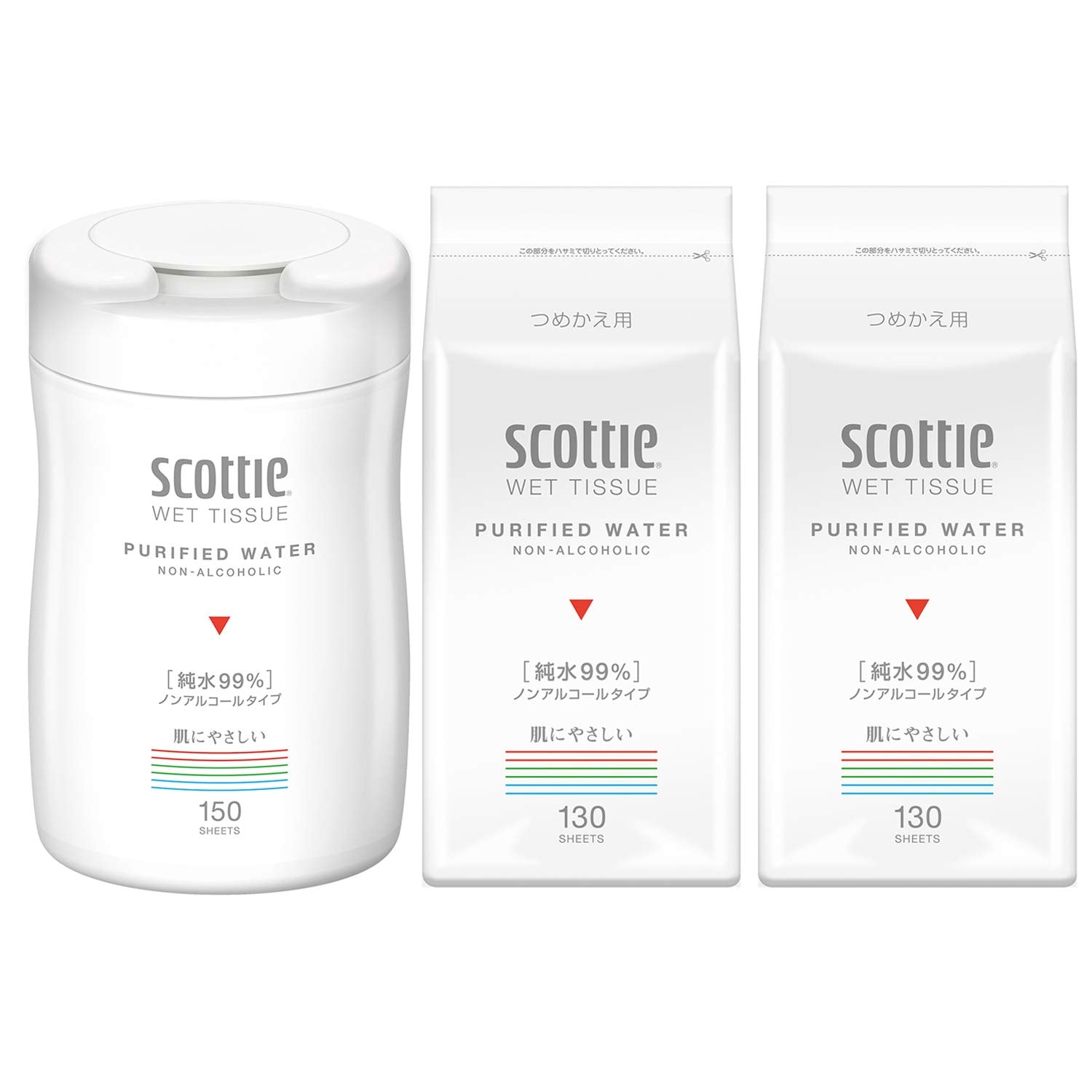 スコッティ ウェットティシュー 純水タイプ 本体 150枚+詰替用130枚×2個