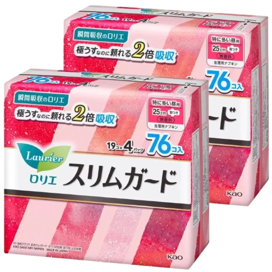 (大容量)ロリエ スリムガード 多い昼用 25cm 羽つき ×4P入 合計76コ 250mm 生理用ナプキン (25 2 袋)