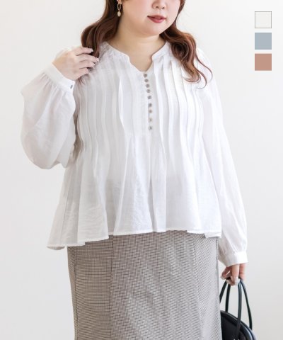 大きいサイズ レディース LL 3L 4L XL XXL XXXL CLETTEオリジナルピンタックフレアブラウス