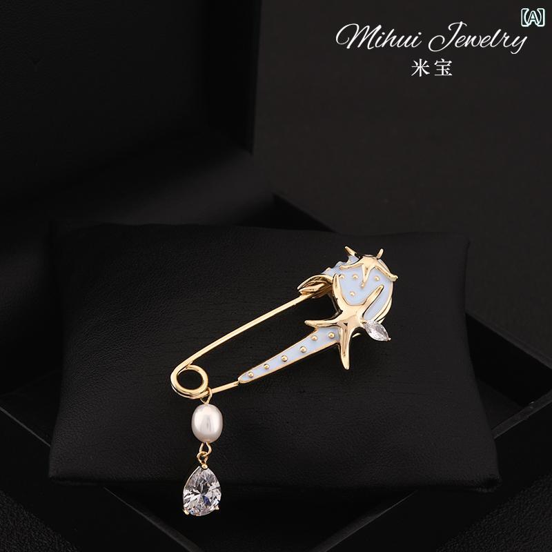 ブローチ レディース おしゃれ 大人かわいい 青い 海 伝説 精巧 ブローチ アクセサリー ヒトデ コサージュ ジャケット ファッション ピン カーディガン 固定 アクセサリー