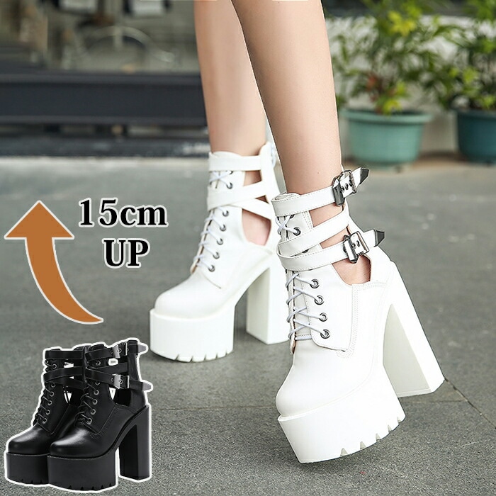 靴 厚底ブーツ ブーツ レディース 厚底 春夏 チャンキーヒール 太ヒール15cm ショートブーツ 安定感 病み可愛い バックジップ コスプレ ロリータ カジュ ハイヒール