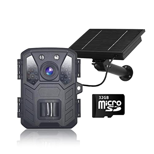本体＋ソーラーパネル 黒 / ブラック トレイルカメラ 小型 防犯カメラ 夜間赤く光らない 上書き録画