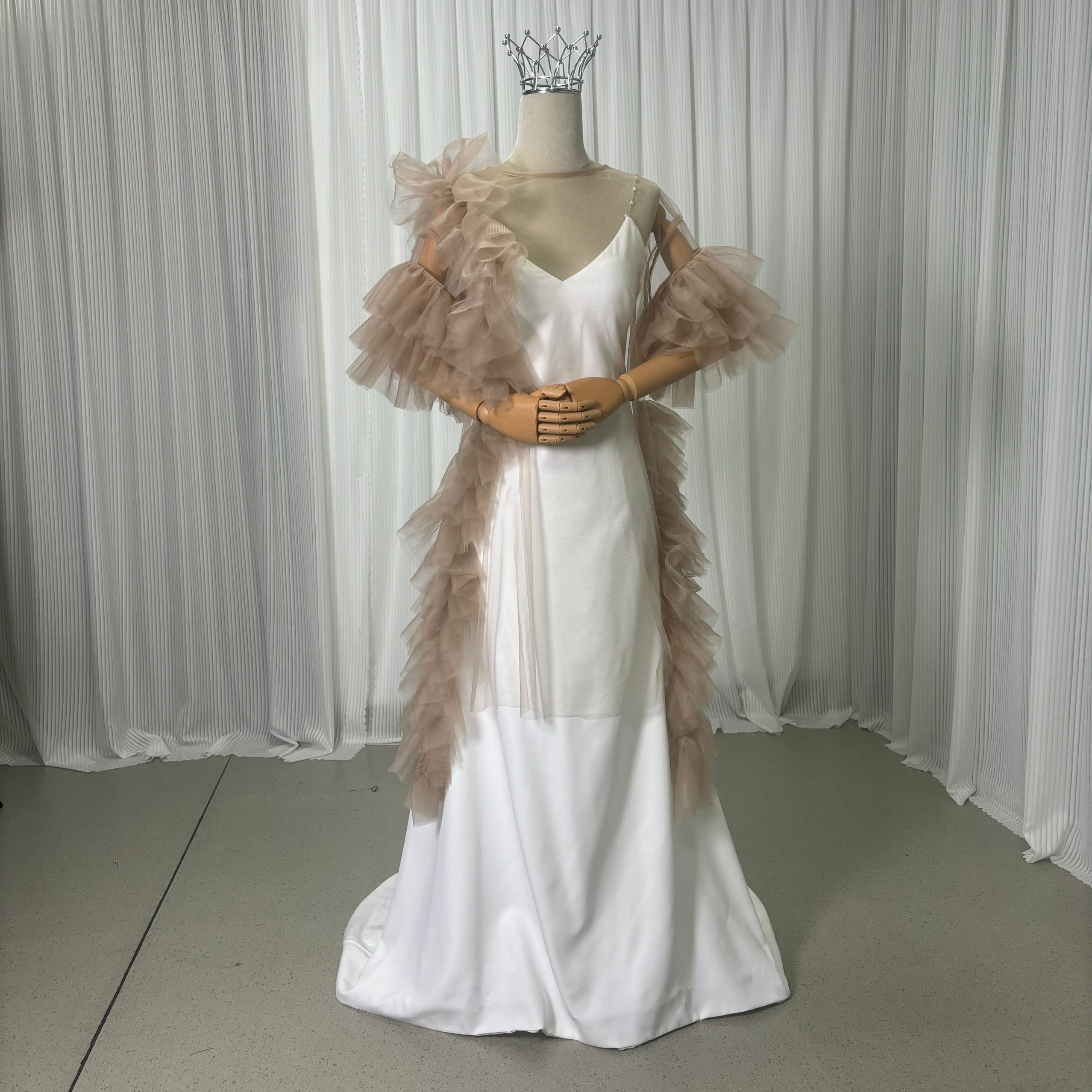 カラードレス ブラウン オーバードレス 色直し + ホワイト パールキャミソール 短トレーン 花嫁 前撮り