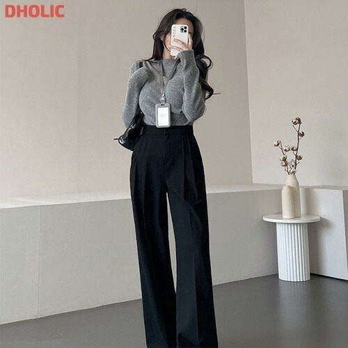 [メガ割りSALE]ハイウエストツータックメルトンタッチスラックス