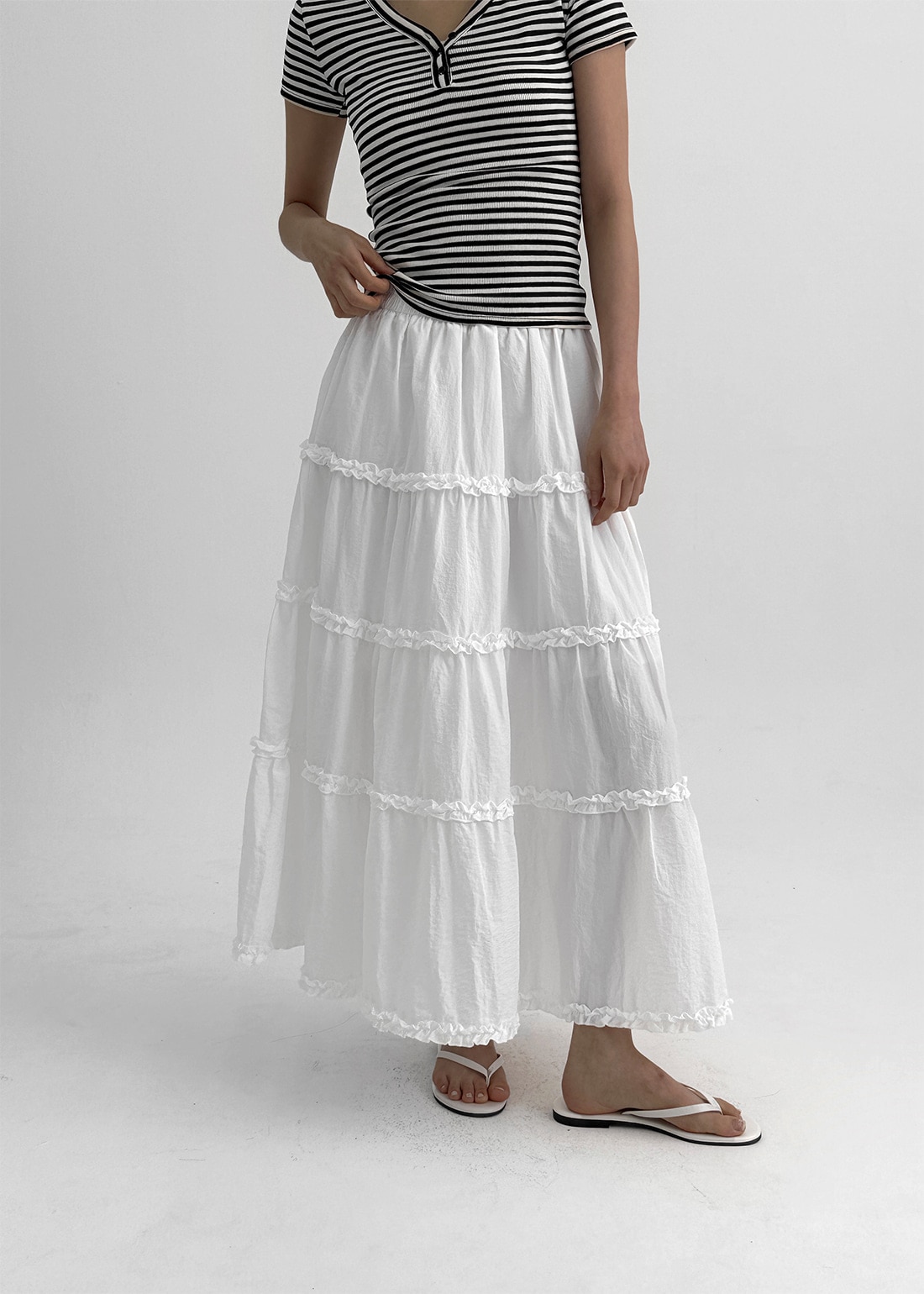 オウニーナイロンカンカンフレアロングスカート