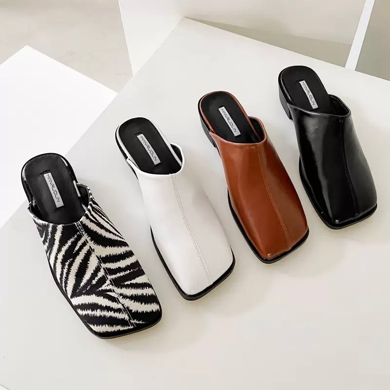 21春夏新色 ゼブラ ブラウン ホワイト スリッパ カジュアル レディース 靴 シューズ ヒール 送料無料 スクウェアトゥ フラット サボシューズ 4色 ブラック 大人女子 きれいめ かわいい 大人可愛い サンダル フラットシューズ カラー ブラック ホワイト Qualitygb Do