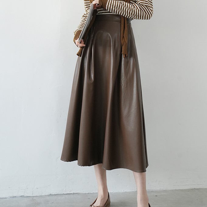 スカート 膝下 ミドル丈 Aライン ウエストスリム ハイウエスト ゆったり 厚手 大人可愛い きれいめ シンプル カジュアル 大人 上品 おしゃれ お洒落 かっこいい レトロ 大人女子 こなれ感