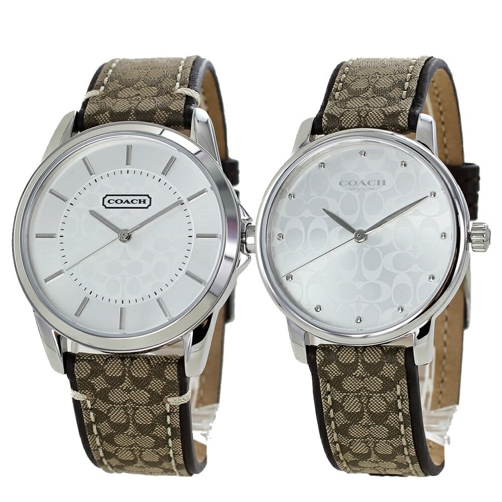 コーチ ペアウォッチ 純正ペアボックス付き ペア 腕時計 手表 ペアギフト 男女兼用 シンプル シグネチャー ブラウンベージュ レザー 革 記念日 クリスマス プレゼント
