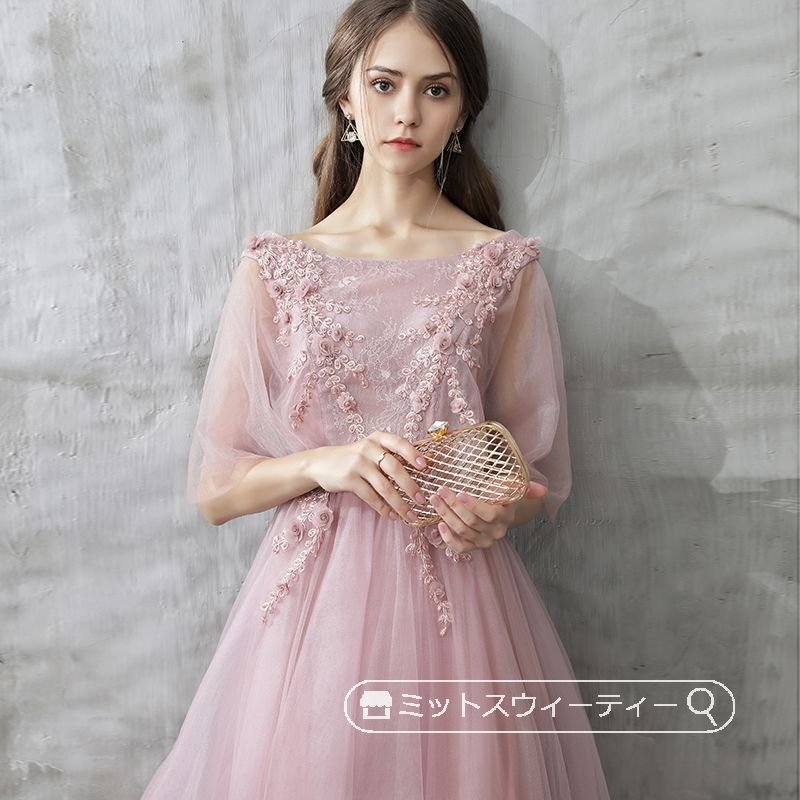 カラードレス 花嫁ドレス 二次会 結婚式 パーティードレス ピンク 演奏会 発表会 ウエディングドレ