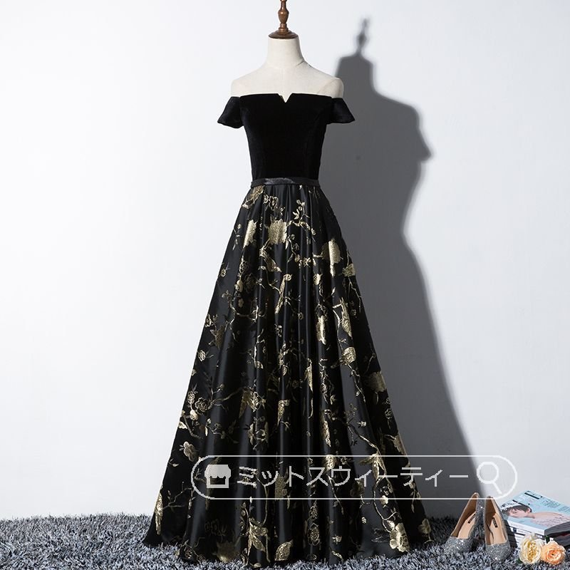 カラードレス 衣装 演奏会 ロングドレス 黒 ブラック 舞台 声楽 花嫁 Aラインドレス 大人 コン