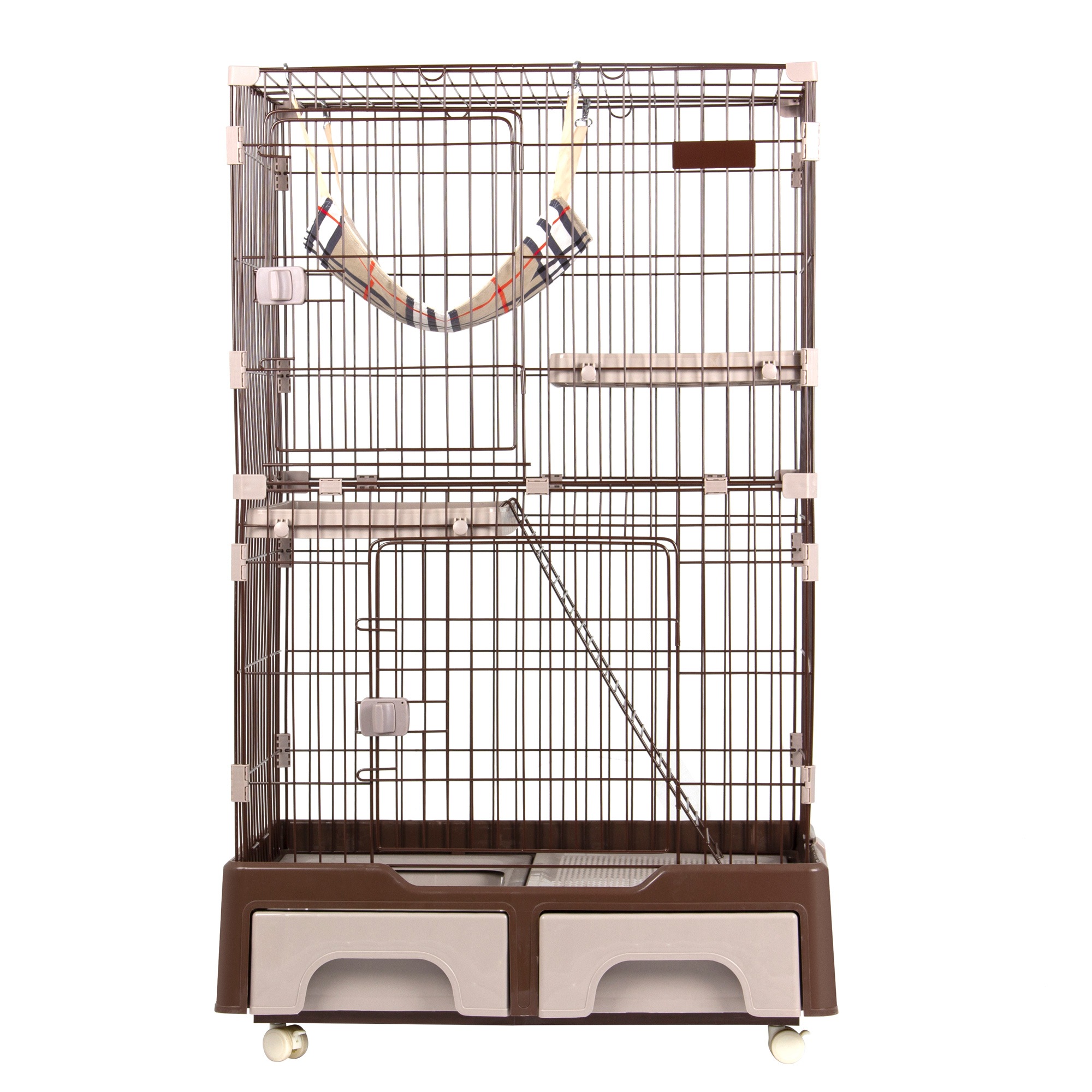 【大好評！最安値挑戦!】猫 ケージ キャットケージ 2段 猫トイレ付 キャスター付 ハンモック付 猫ゲージ おしゃれ キャットハウス ネコ ハウス 多段 留守番 保護 脱走防止 多頭飼い 多頭 スチー
