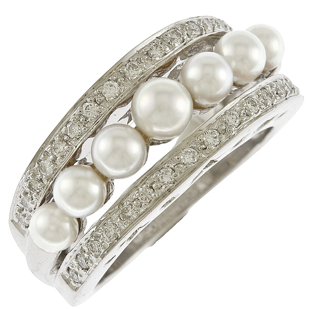 リング 指輪 10号 18金 K18ホワイトゴールド パール ダイヤモンド 0.23ct 中古 美品