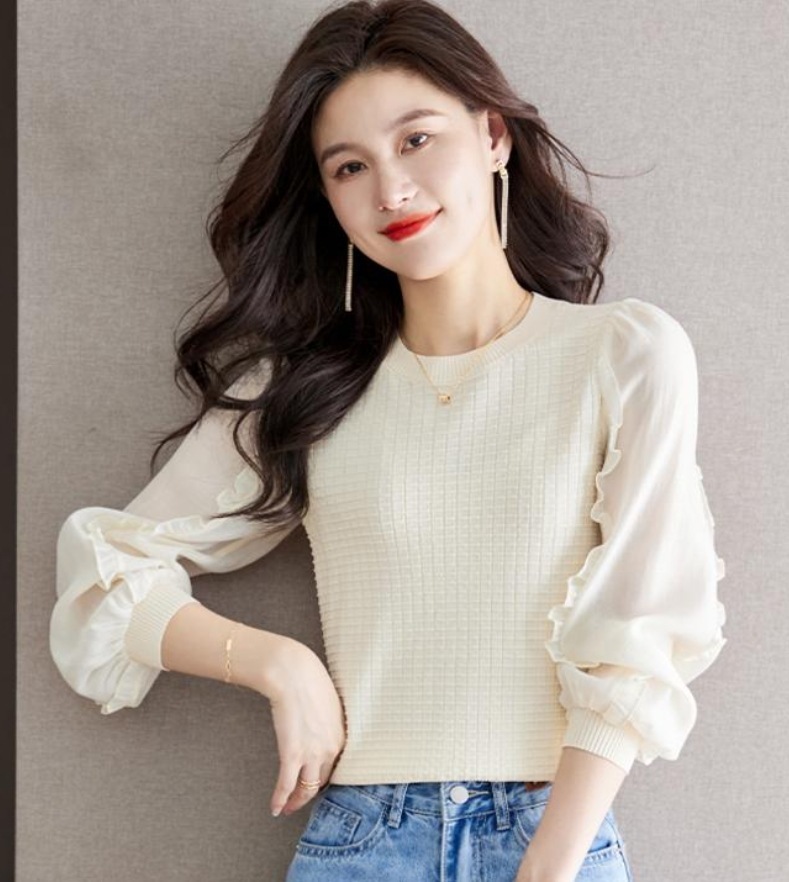 デート モテアイテム カットソー 長袖 シフォン 異素材MIX 可愛い きれいめ 上品 おしゃれ かっこいい 可愛い ラブリー キュート ガーリー クール モード系 セクシー エレガント