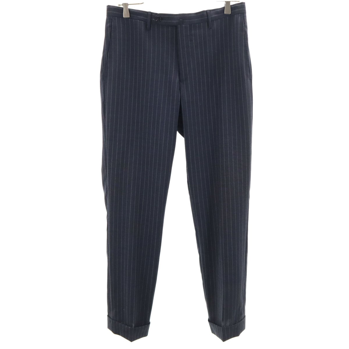 日本製 ウールブレンド ストライプ スラックスパンツ 46 ブルー系 メンズ 古着