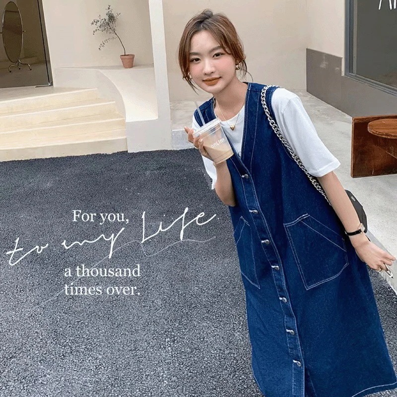 牛仔背带裙薄款女装夏季2024年桔梗两件套减龄连衣裙