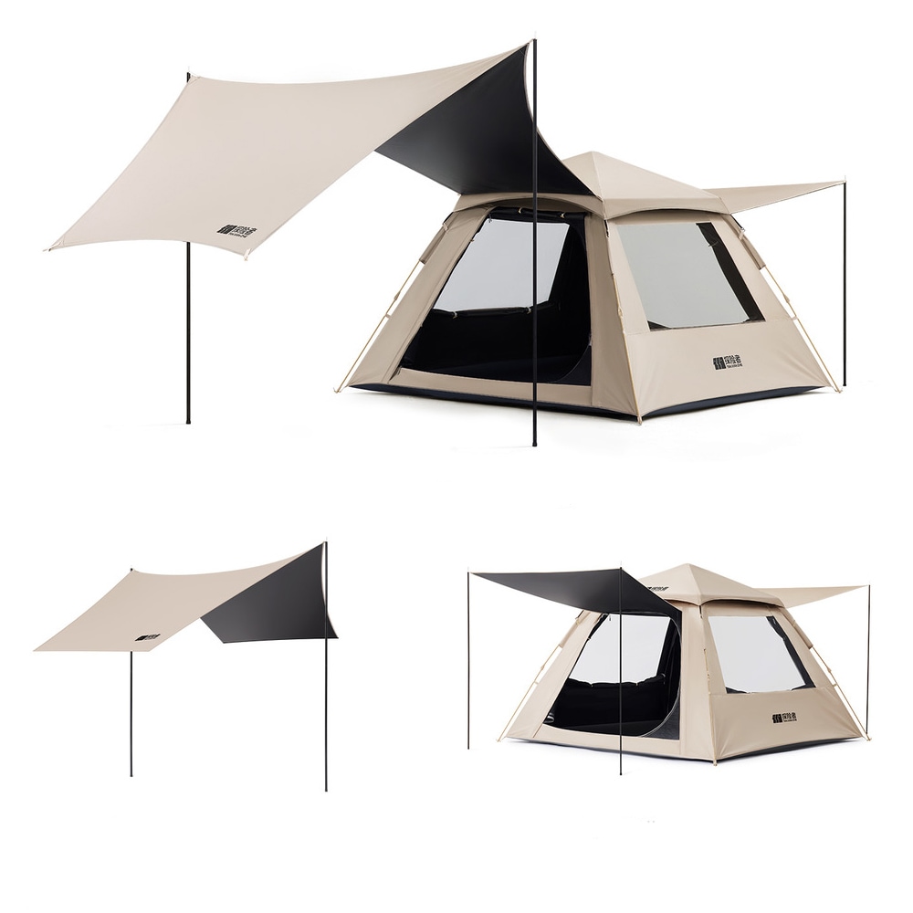3WAYテント 3-4人用 簡単設置 キャノピー付き UV高遮光 ブラックコーティング 防風防水 耐水圧3000mm メッシュ 軽量 収納袋付き キャンプ ピクニック 防災