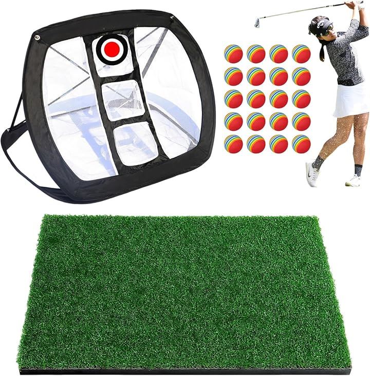アプローチ練習 セット ゴルフマット ゴルフネット ボール20個付き ゴルフ練習ネット( マルチカラー)