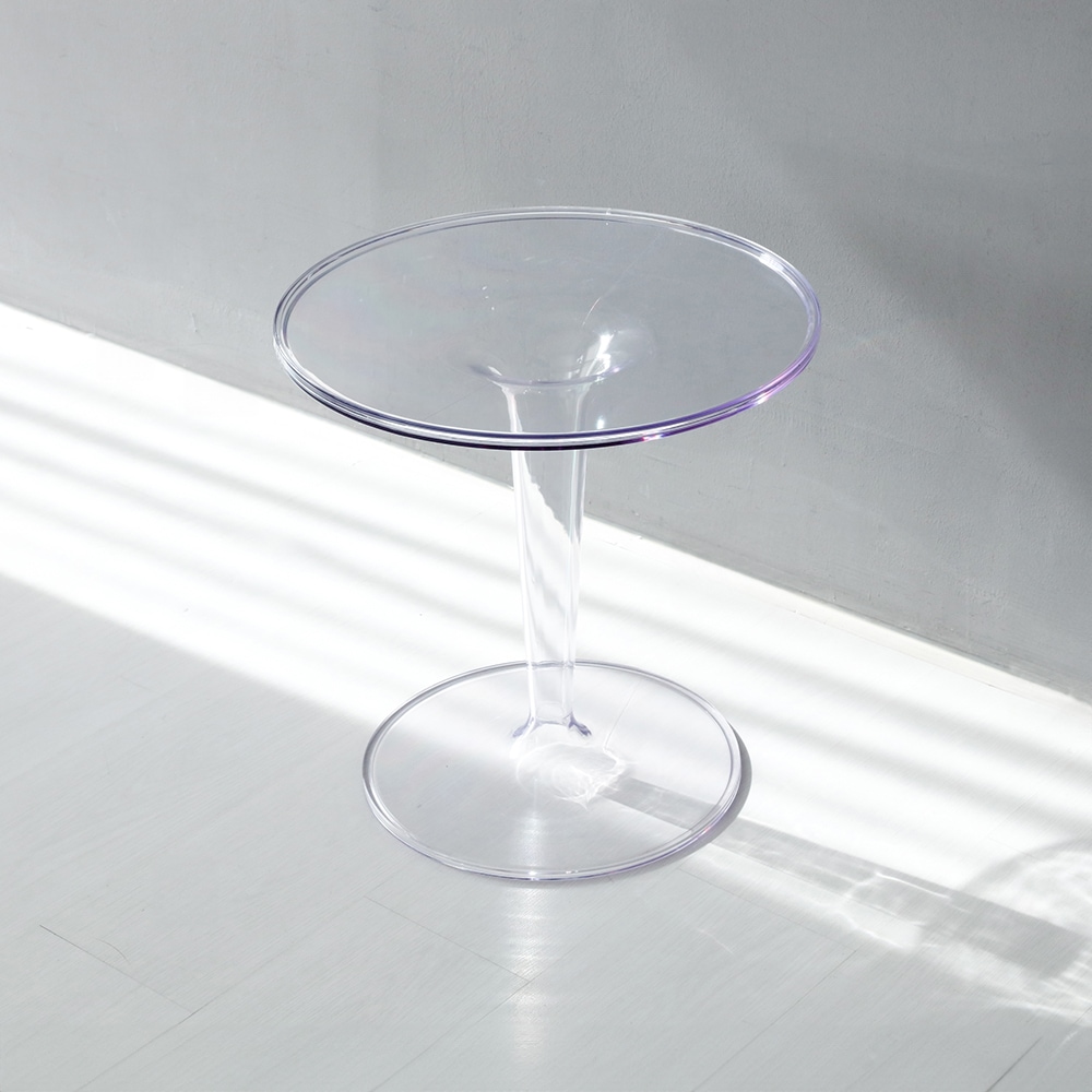 BINGEURI クリアサイドテーブル円形 透明テーブル 直径48.5cm 丸テーブル ラウンドテーブル ダイニングテーブル
