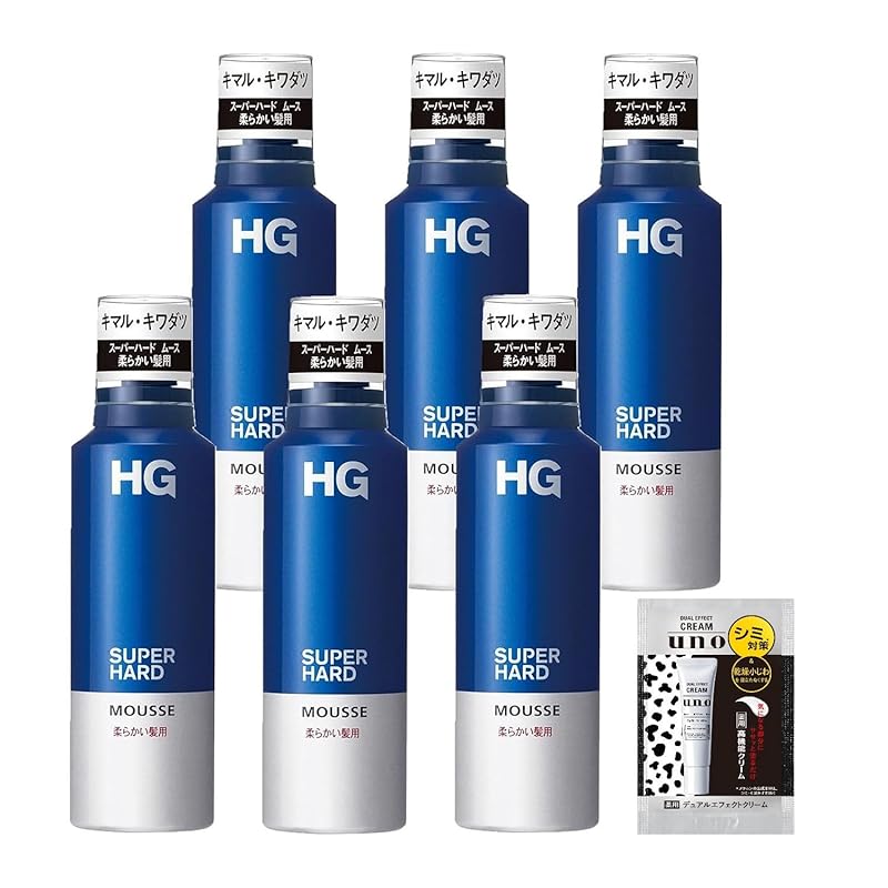 【まとめ買い】HG スーパーハード ムース 柔かい髪 セット 180g×6個 +おまけ 強力 長時間 キープ 超微香性 スタイリング メンズ