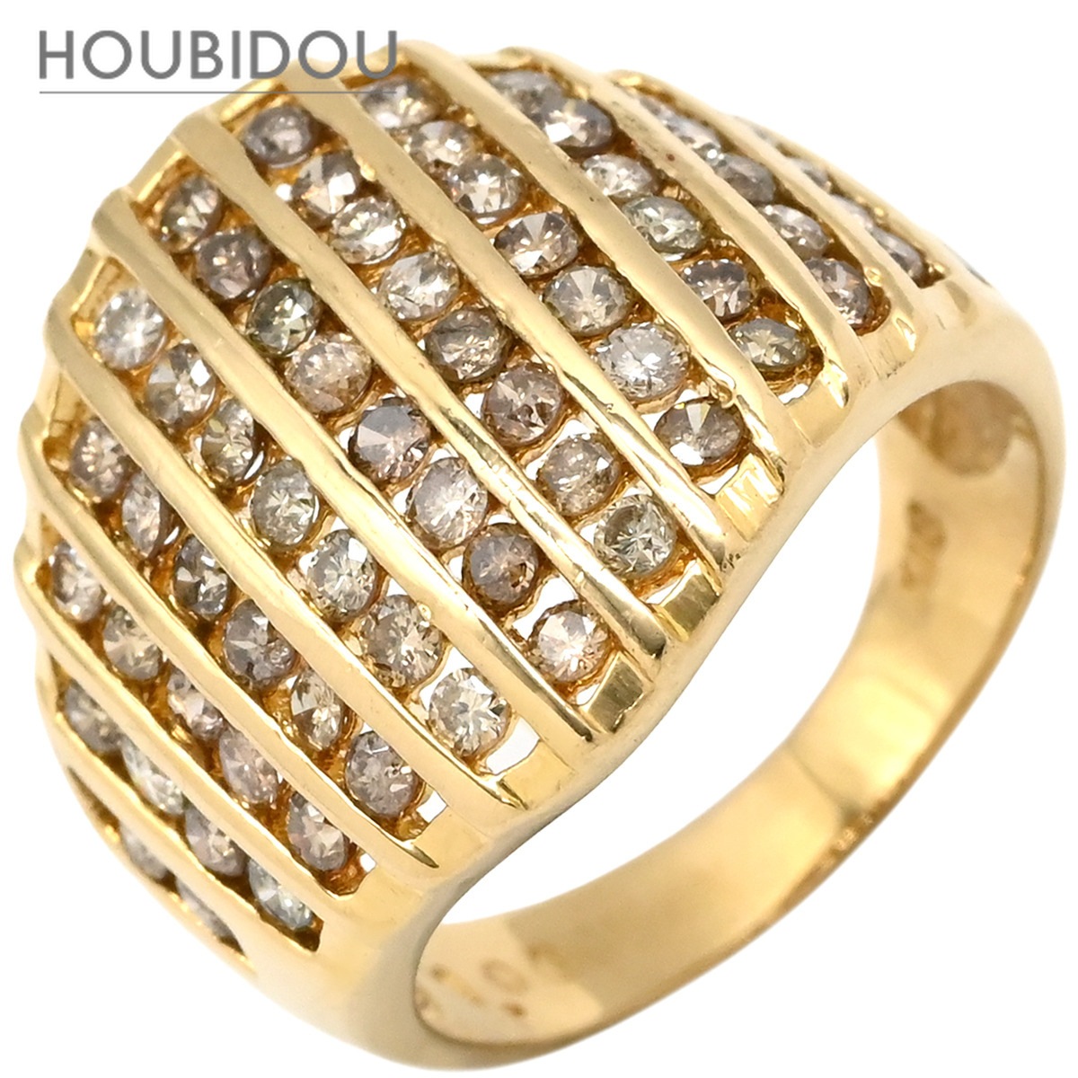 リング 指輪 ダイヤモンド 1.00ct イエローゴールド K18YG パヴェ メレダイヤ 幅広 ボリュームリング 9.5号【中古】