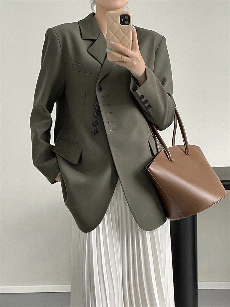 INSスタイル 斜めボタン 長袖 スーツ ゆったりする カジュアル コート 春 エレガント