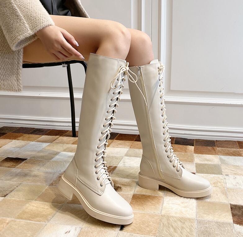 新製品が出回るレディースブーツ　ロングブーツ　レースアップブーツ　編み上げブーツ　22～265cm PU　厚底ブーツ　秋冬　春秋　ぺたんこ　ローヒール　4センチ　エンジニアブーツ　ジョッキーブーツ　ブ