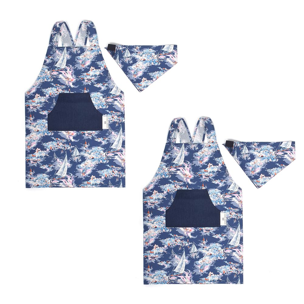 LAURA ASHLEY/COLORFUL CANDY STYLE バッククロス子どもエプロン(100～120cm) Riviera 2枚セット おしゃれ 子供用 子供 こども エプロン 三角巾 セッ