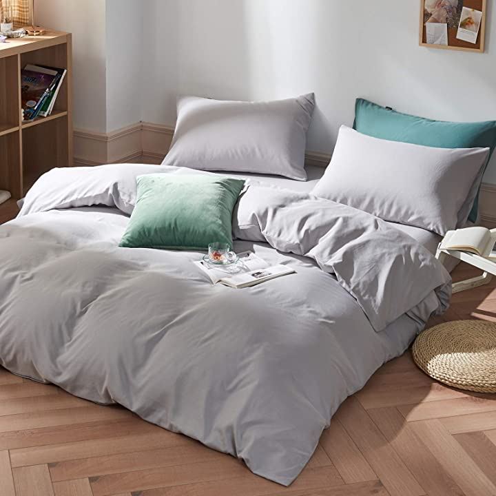 布団カバー 4点セット ダブル 洋式和式兼用 無地 掛け布団カバー ボックスシーツ 枕カバー 2枚入 ピーチスキン加工 セミダブル銀鼠色(銀鼠色, セミダブル)