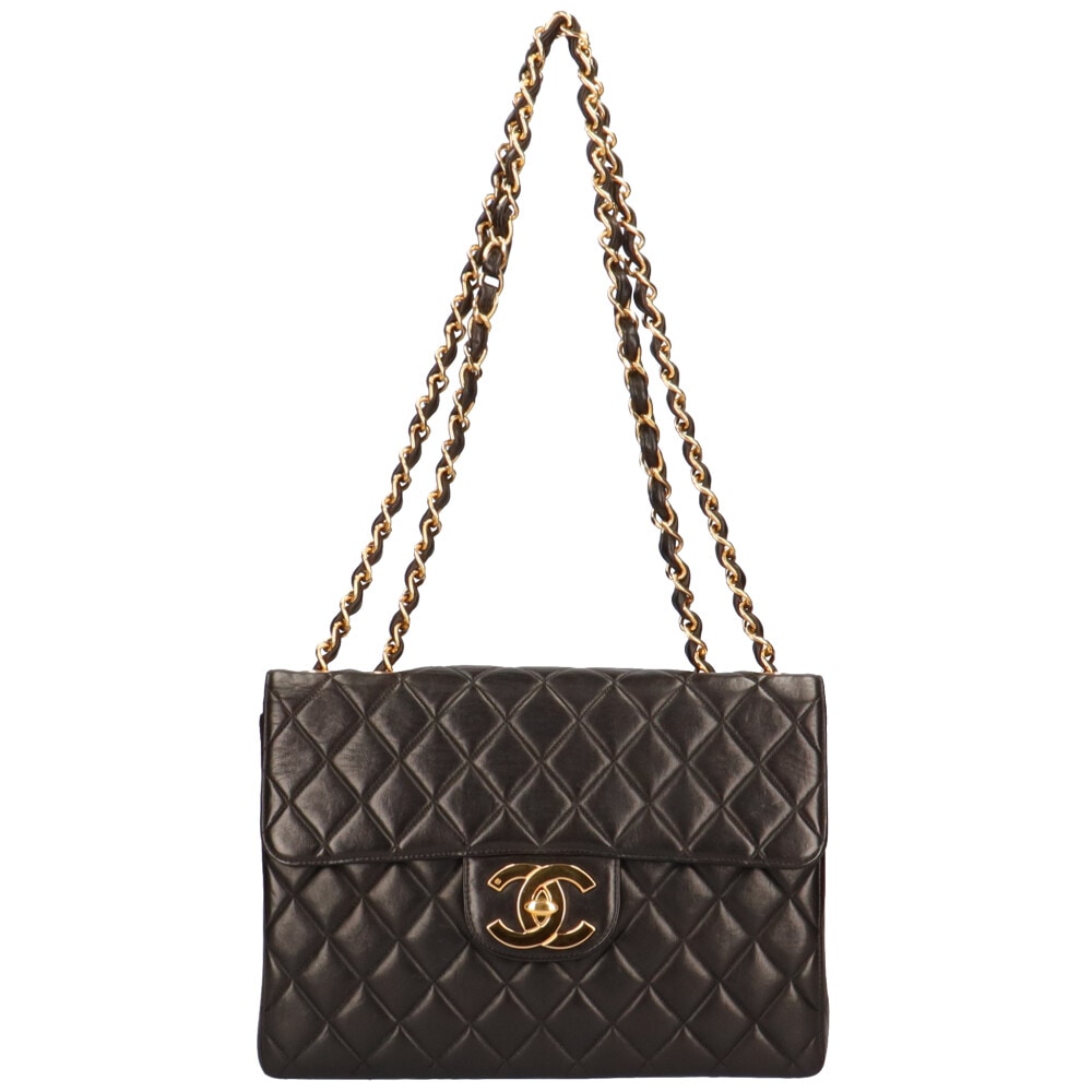 シャネル Sフラップ　30　チェーン デカマトラッセ ショルダーバッグ ラムスキン ブラック CHANEL 中古