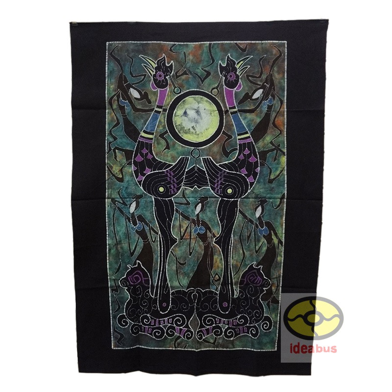 Chinese Handmade Folk Art Wall Decor Hanging Batik Tapestry Curtain - Cocks Drum Dance 125x91cm